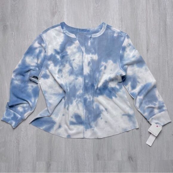 Blue Tie Dye Thermal Long Sleeve Top 3X - Picture 2 of 5